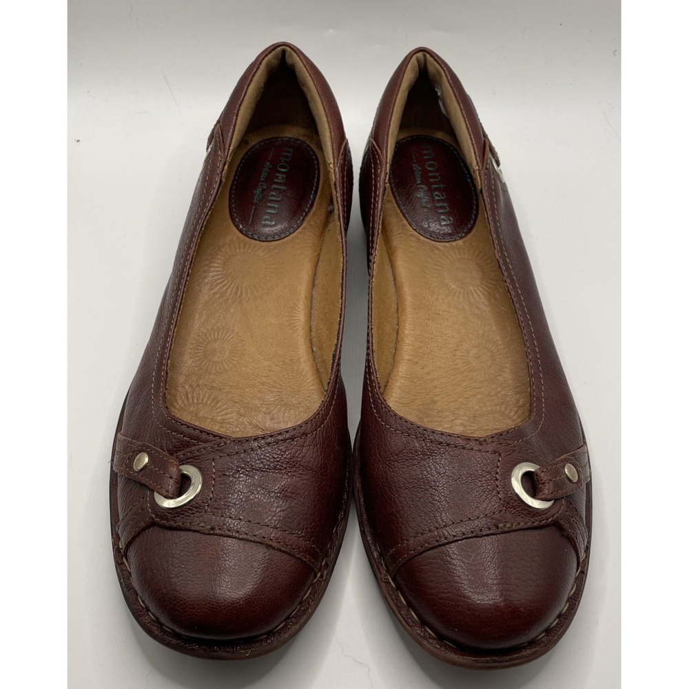Montana Artisan Crafted Burgundy Leather Wedge Heel Flats Women's Size 9 M - Picture 3 of 12